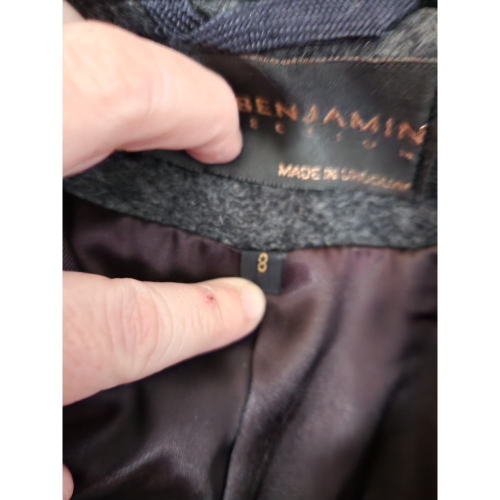 David Benjamin Wool Coat Women 8 Dark Gray Double Breasted Velvet Collar Long - Picture 10 of 10